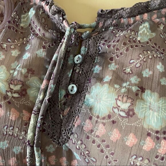 Decree Off The Shoulder Tie Front Elastic Waist Mauve White Rose Blouse Medium - Picture 5 of 12